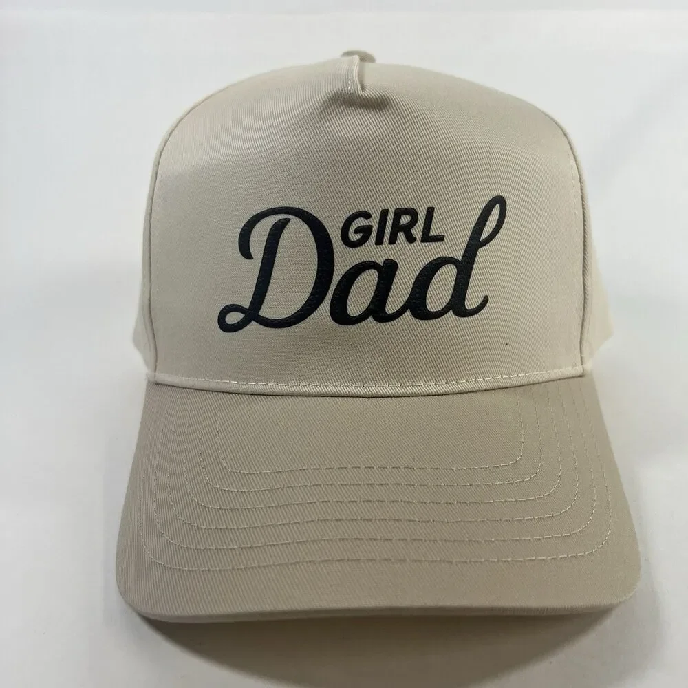 GIRL DAD Printed Five Panel Trucker Hat Two Tone Khaki/Tan